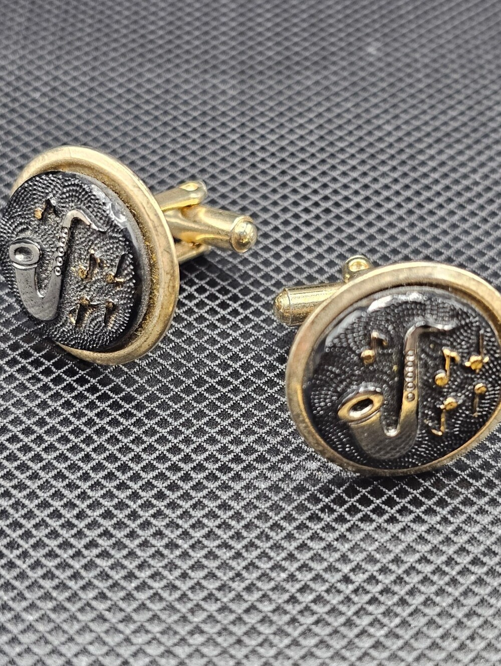 Vintage Gold Tone Musical Saxophone Cufflinks with Music Notes